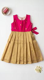 Pink & Gold pleated frock for girls