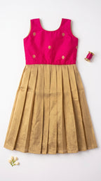 Pink & Gold pleated frock for girls