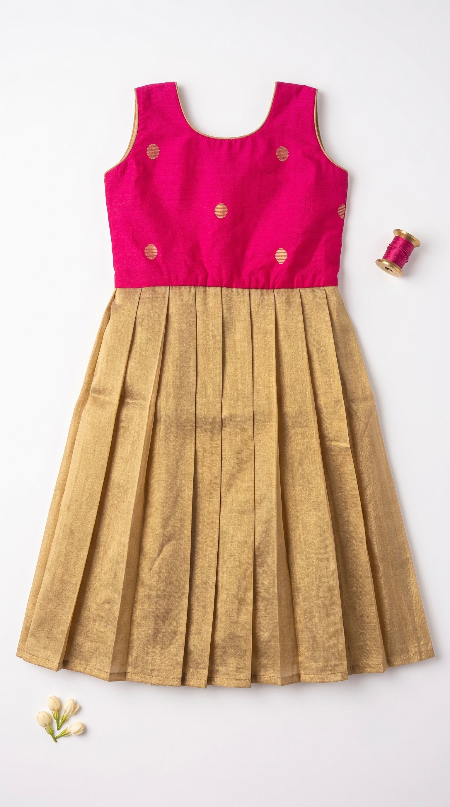 Pink & Gold pleated frock for girls