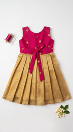 Pink & Gold pleated frock for girls