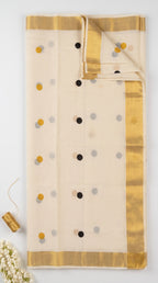 Kerala kasavu saree with printed polka dots