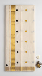 Kerala kasavu saree with printed polka dots