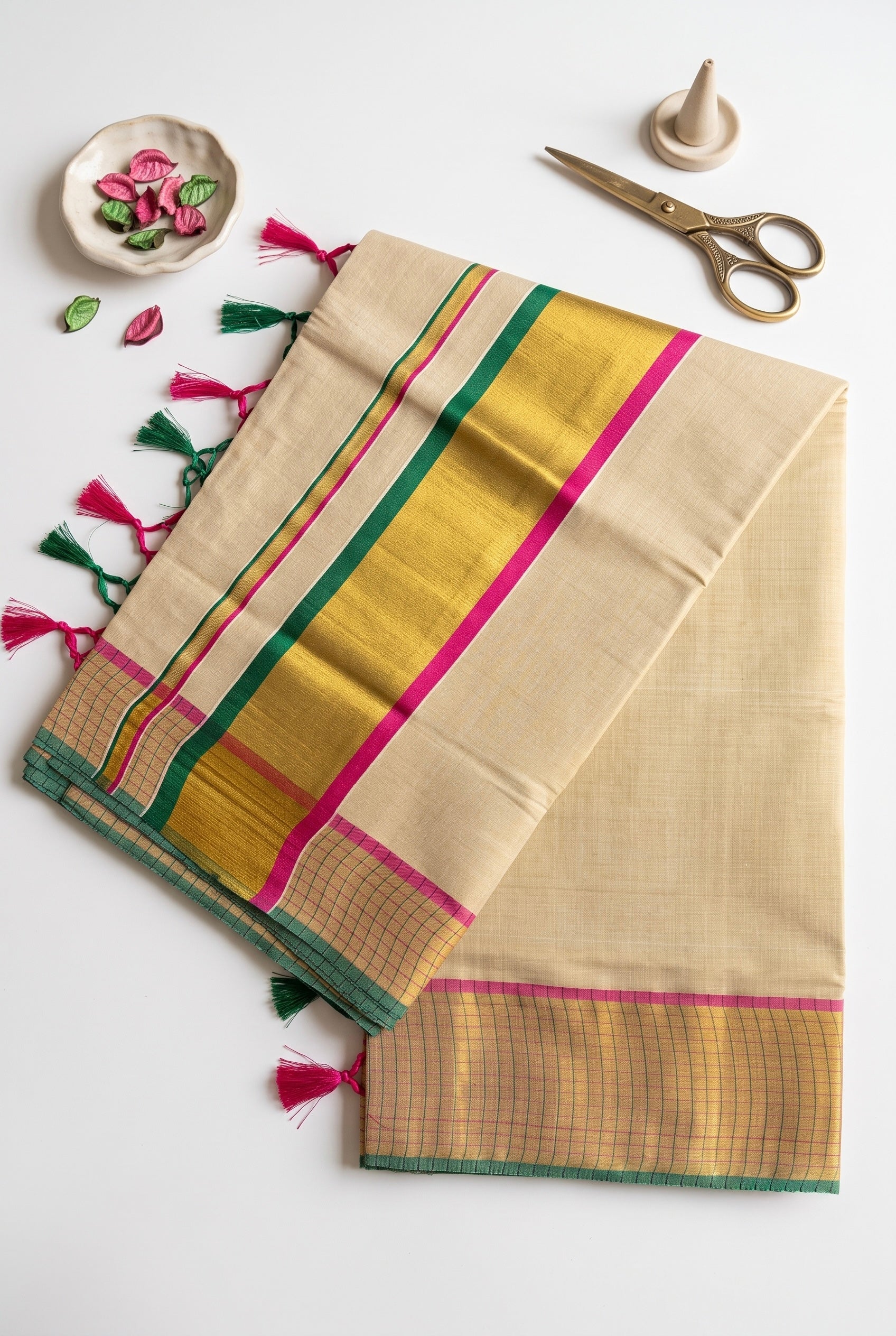 Mayookham-Kerala tissue saree with Checkered Border