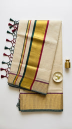 Kerala tissue saree with Checkered Border