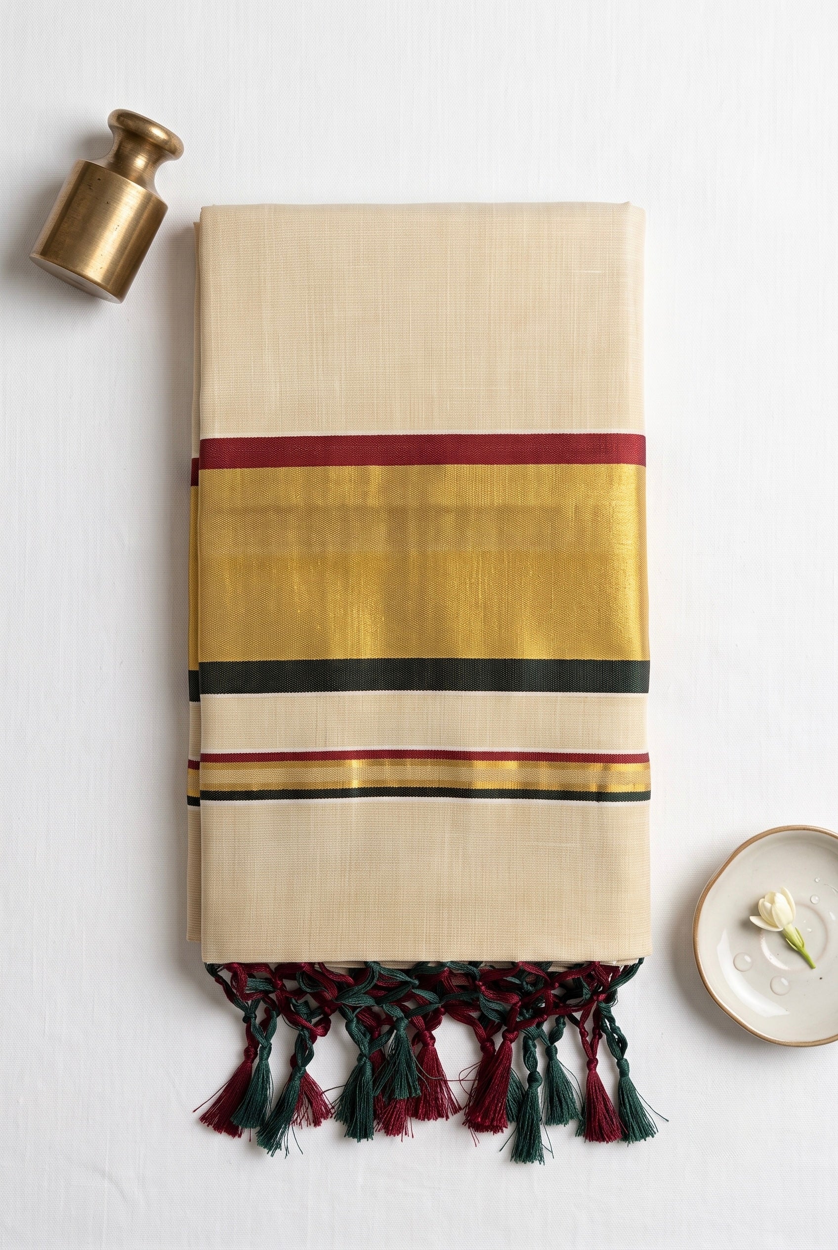 Kerala tissue saree with Checkered Border
