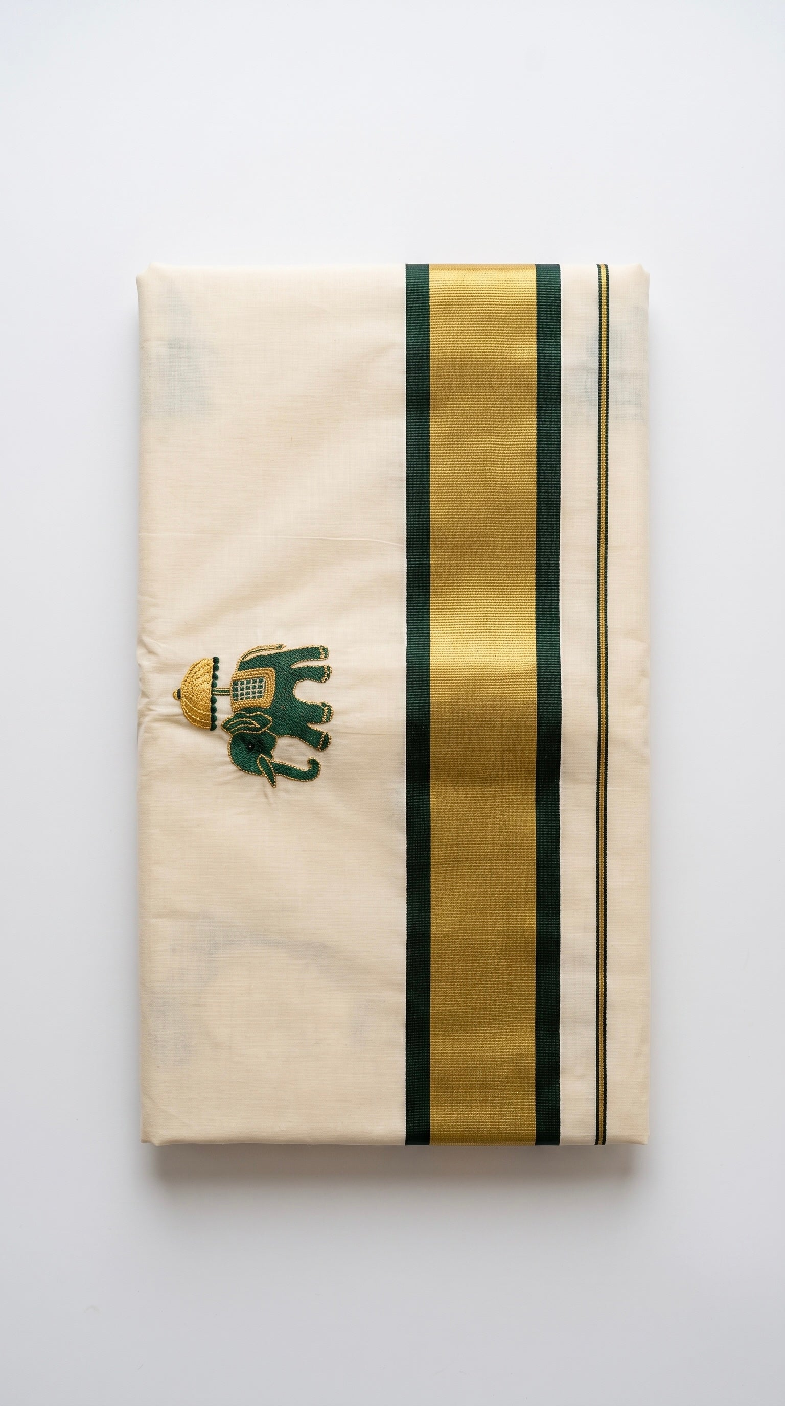 Kerala kasavu saree with elephant embroidered motifs