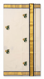 Kerala kasavu saree with elephant embroidered motifs
