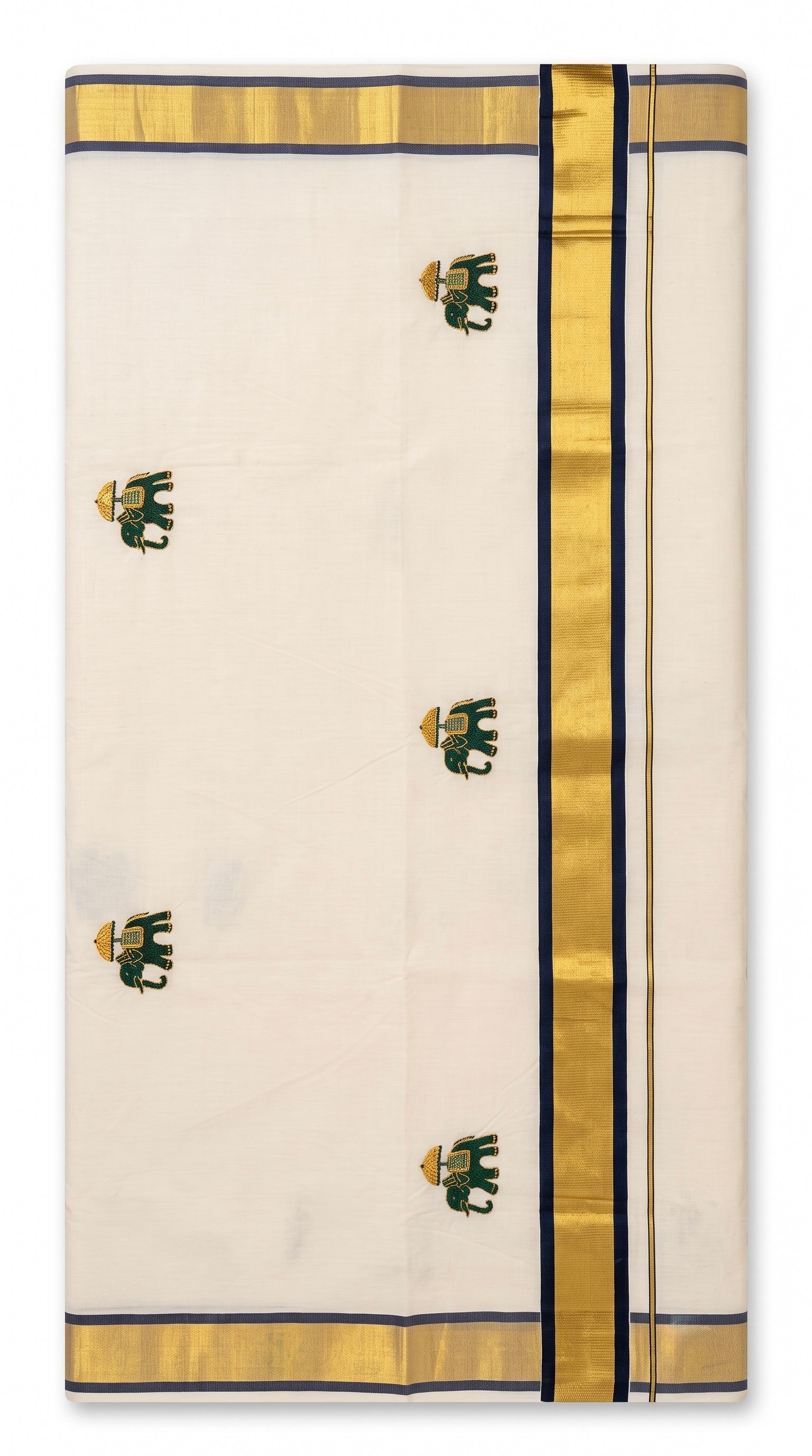 Kerala kasavu saree with elephant embroidered motifs
