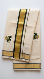 Kerala kasavu saree with elephant embroidered motifs
