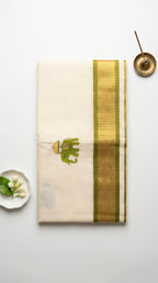 Kerala kasavu saree with elephant embroidered motifs
