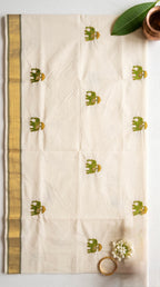 Kerala kasavu saree with elephant embroidered motifs
