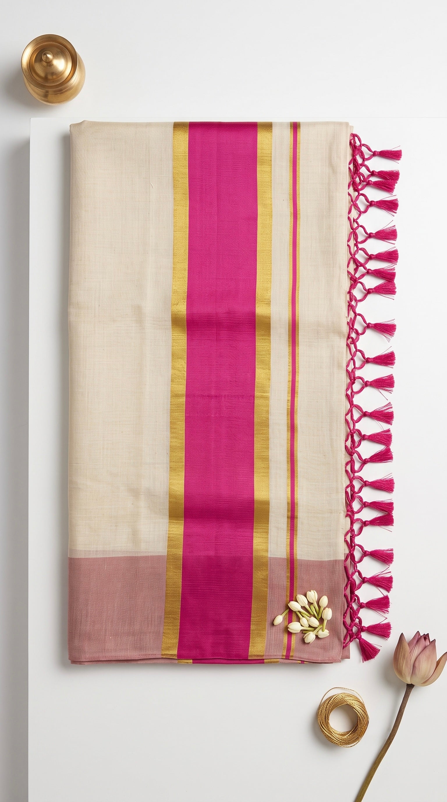 Kerala tissue saree with Pink Border