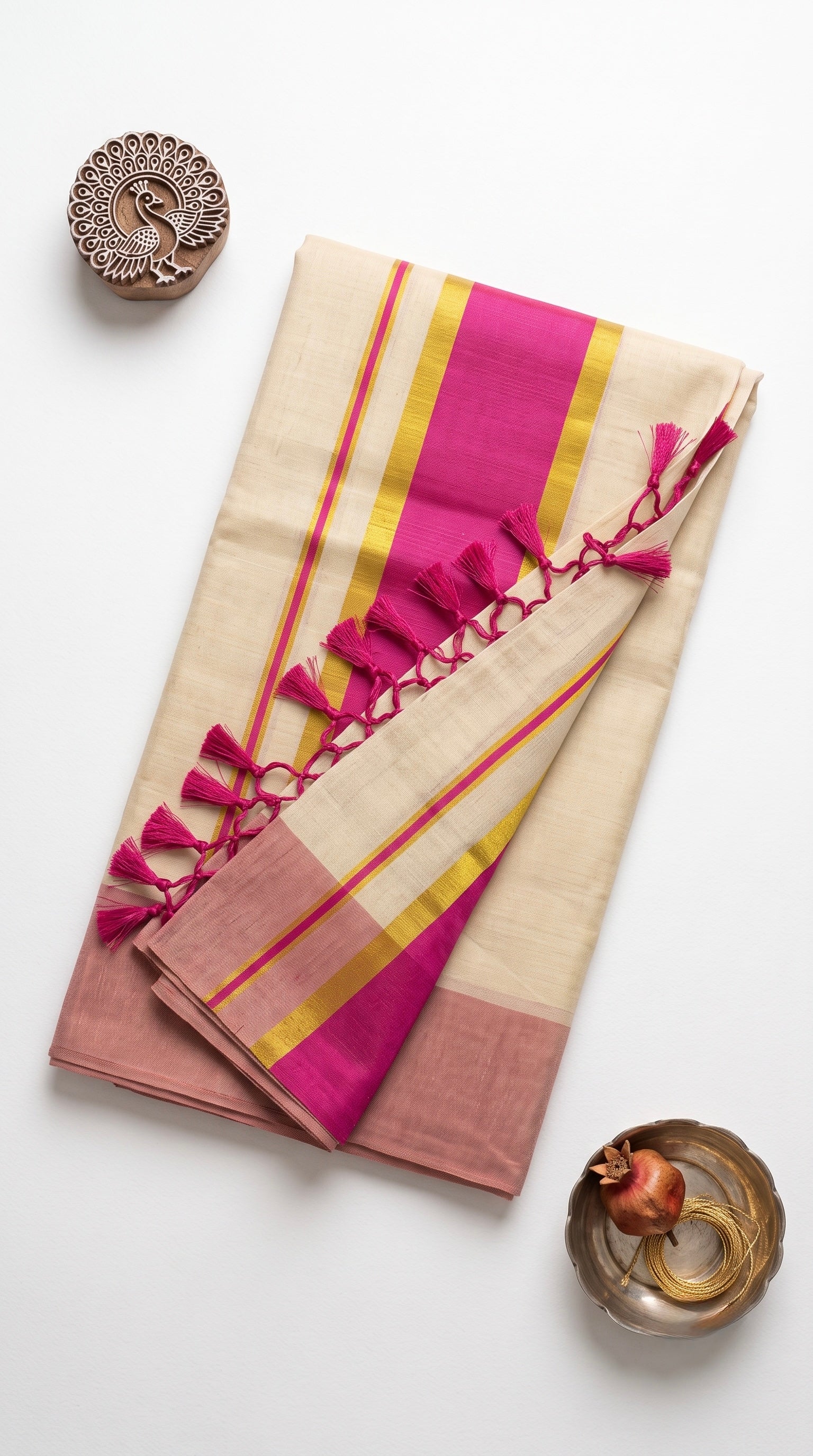 Kerala tissue saree with Pink Border