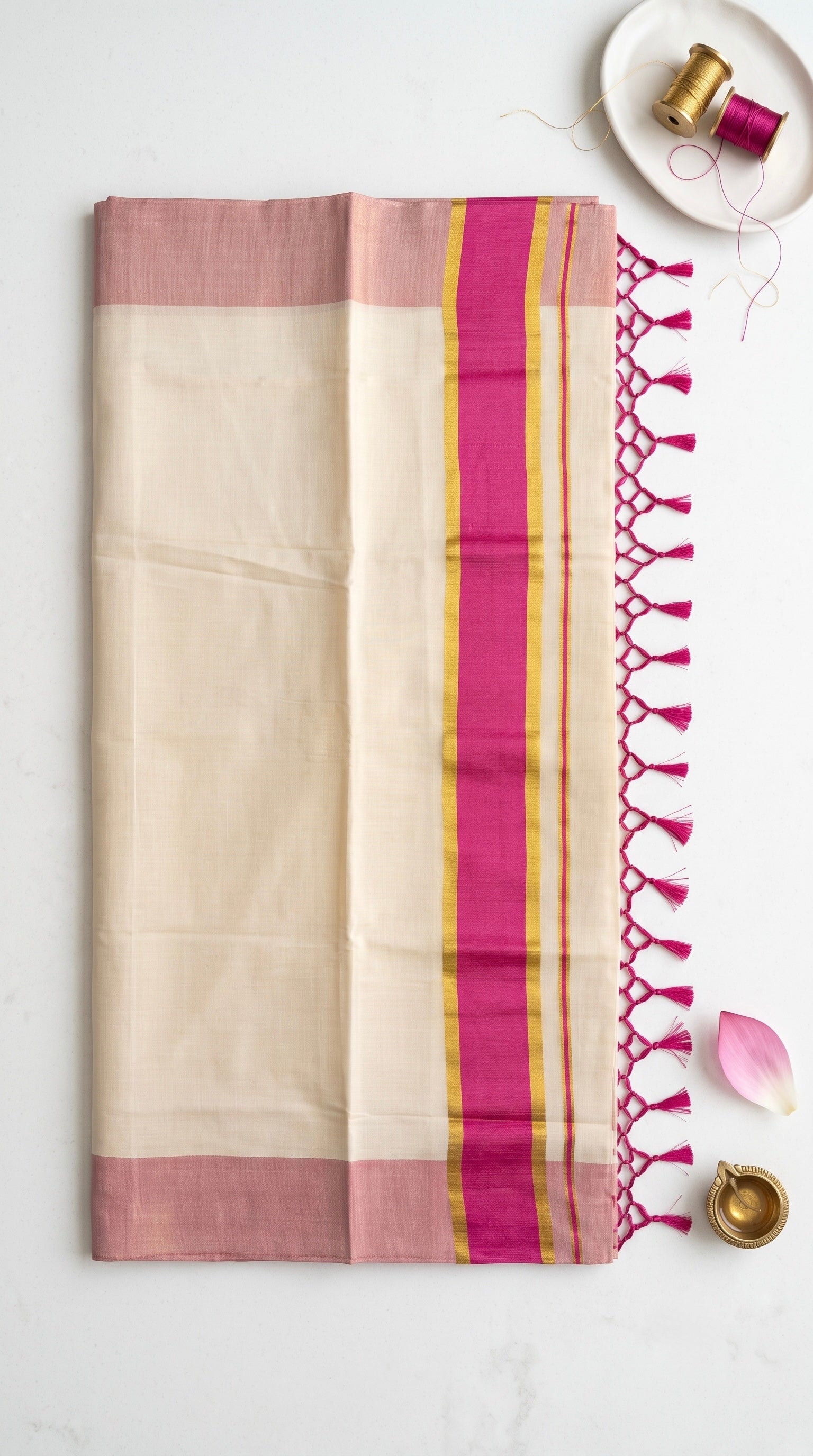 Kerala tissue saree with Pink Border