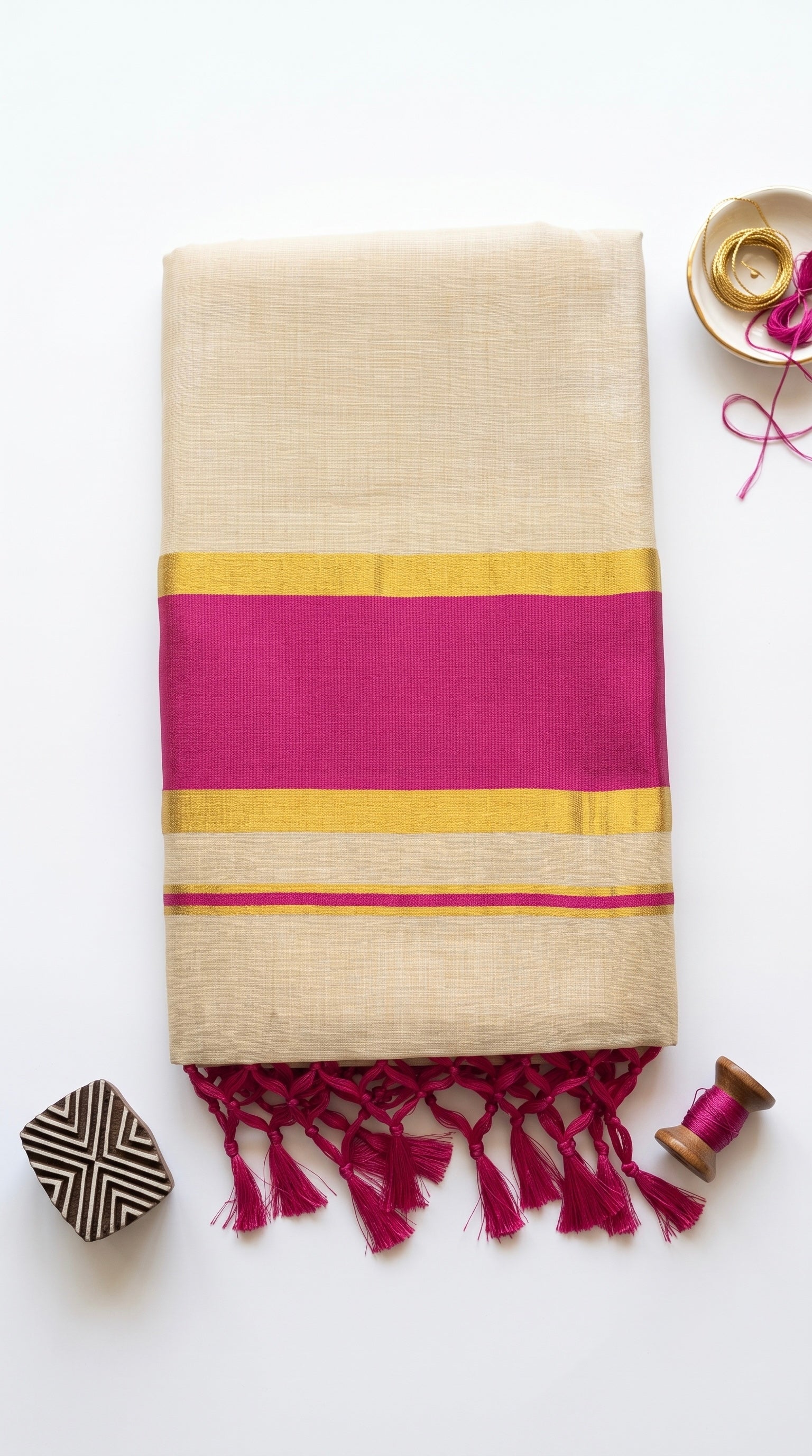 Kerala tissue saree with Pink Border