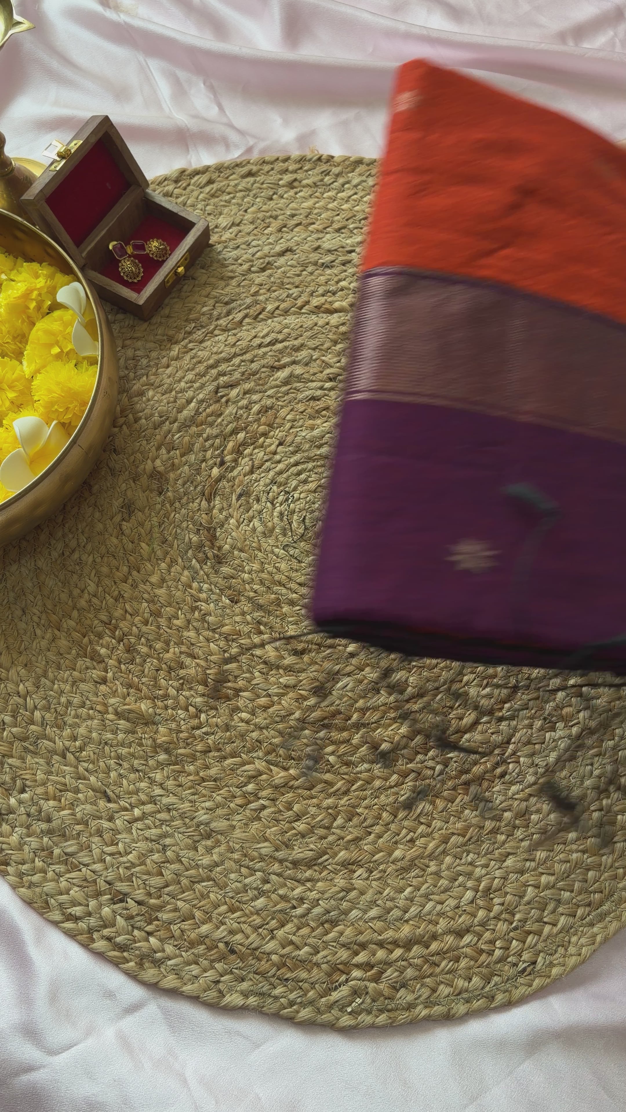 Jwala-Maheswari Cotton Silk Saree-Burnt Orange and Amethyst Pallu