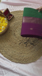 Jiya-Maheswari Cotton Silk Saree-Emerald Green and Purple Pallu