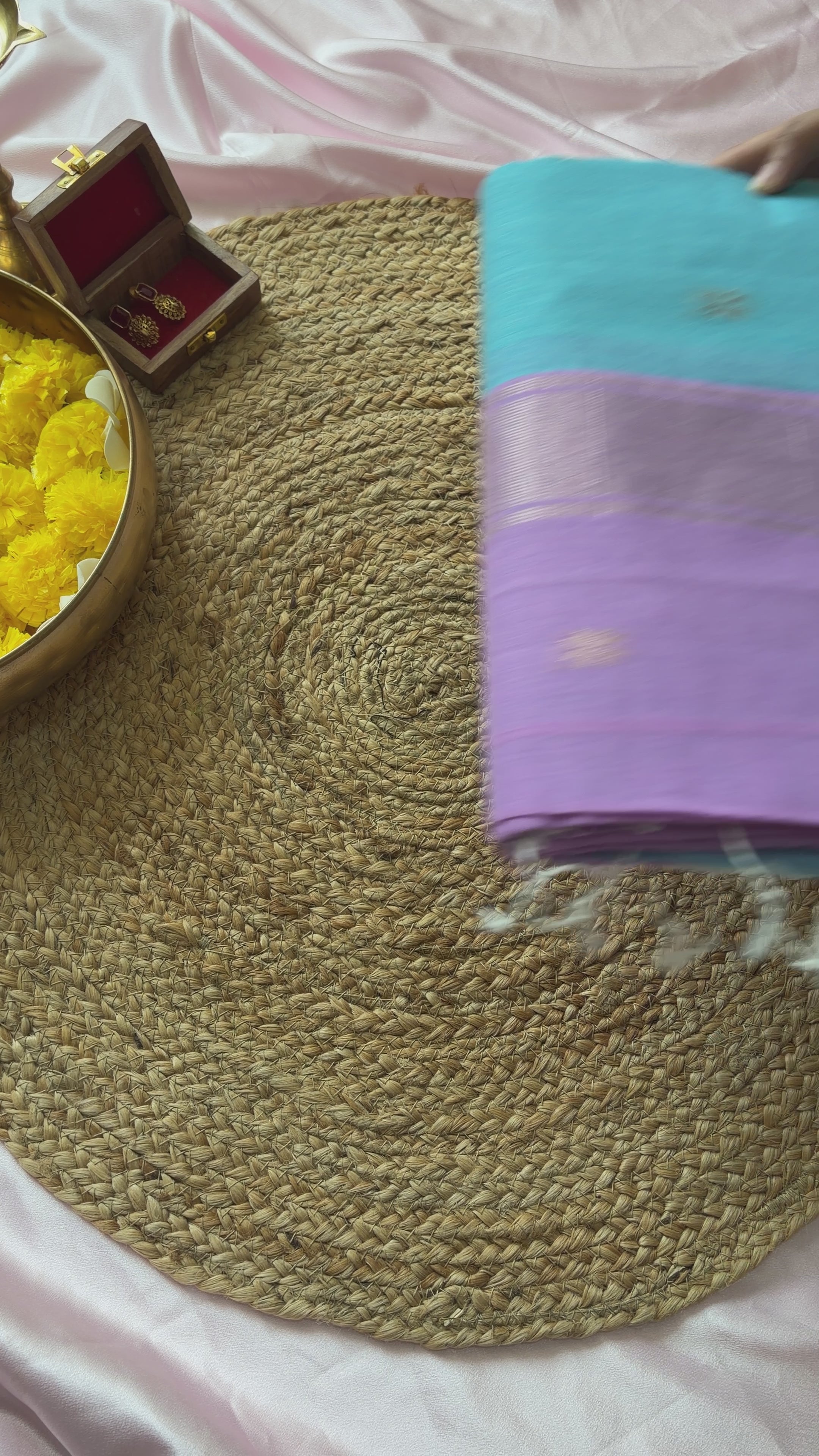 Meher-Maheswari Cotton Silk Saree- Aqua Blue and Lavender Pallu