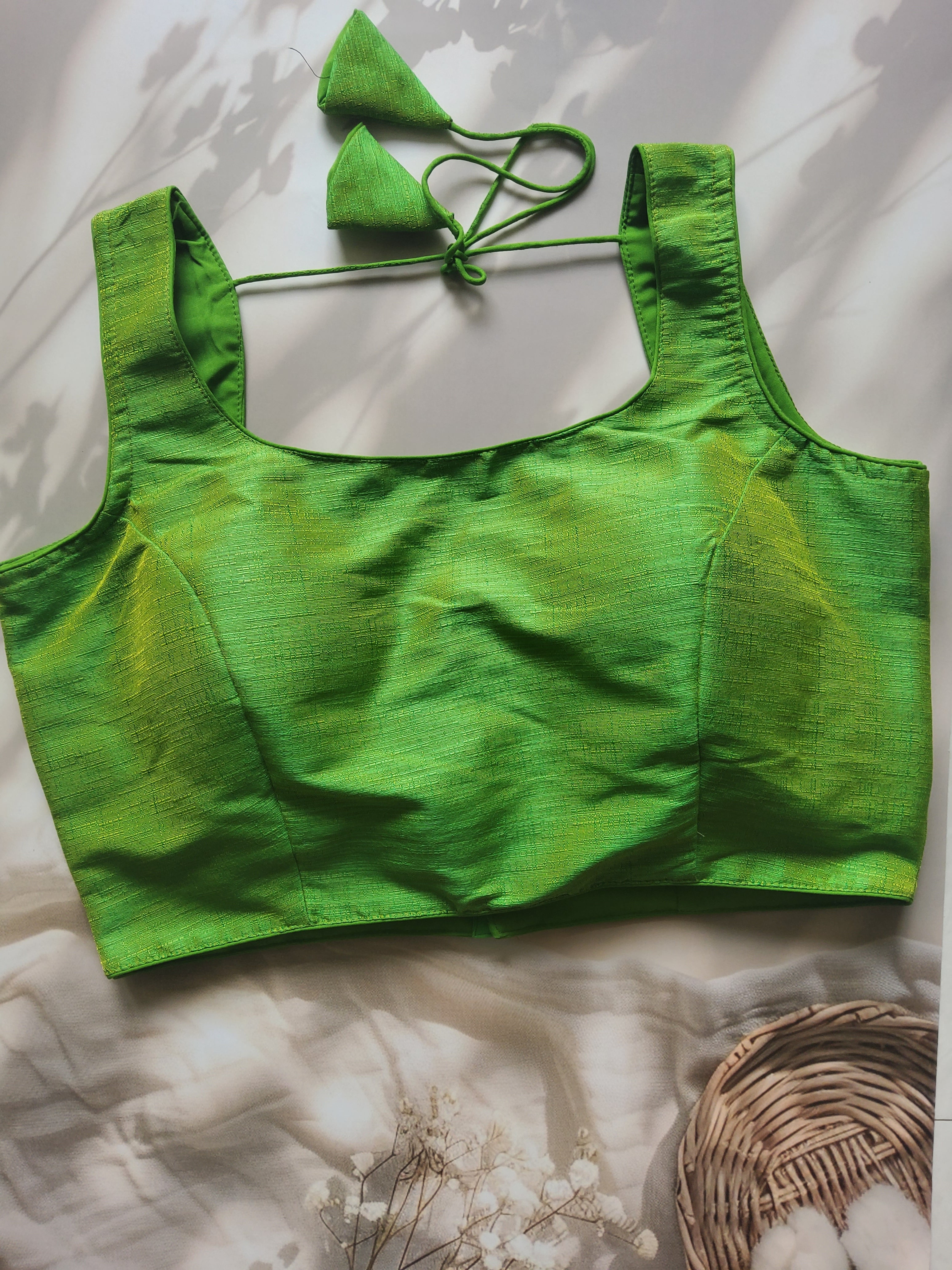 Raw Silk Plain Sleeveless Padded Blouse