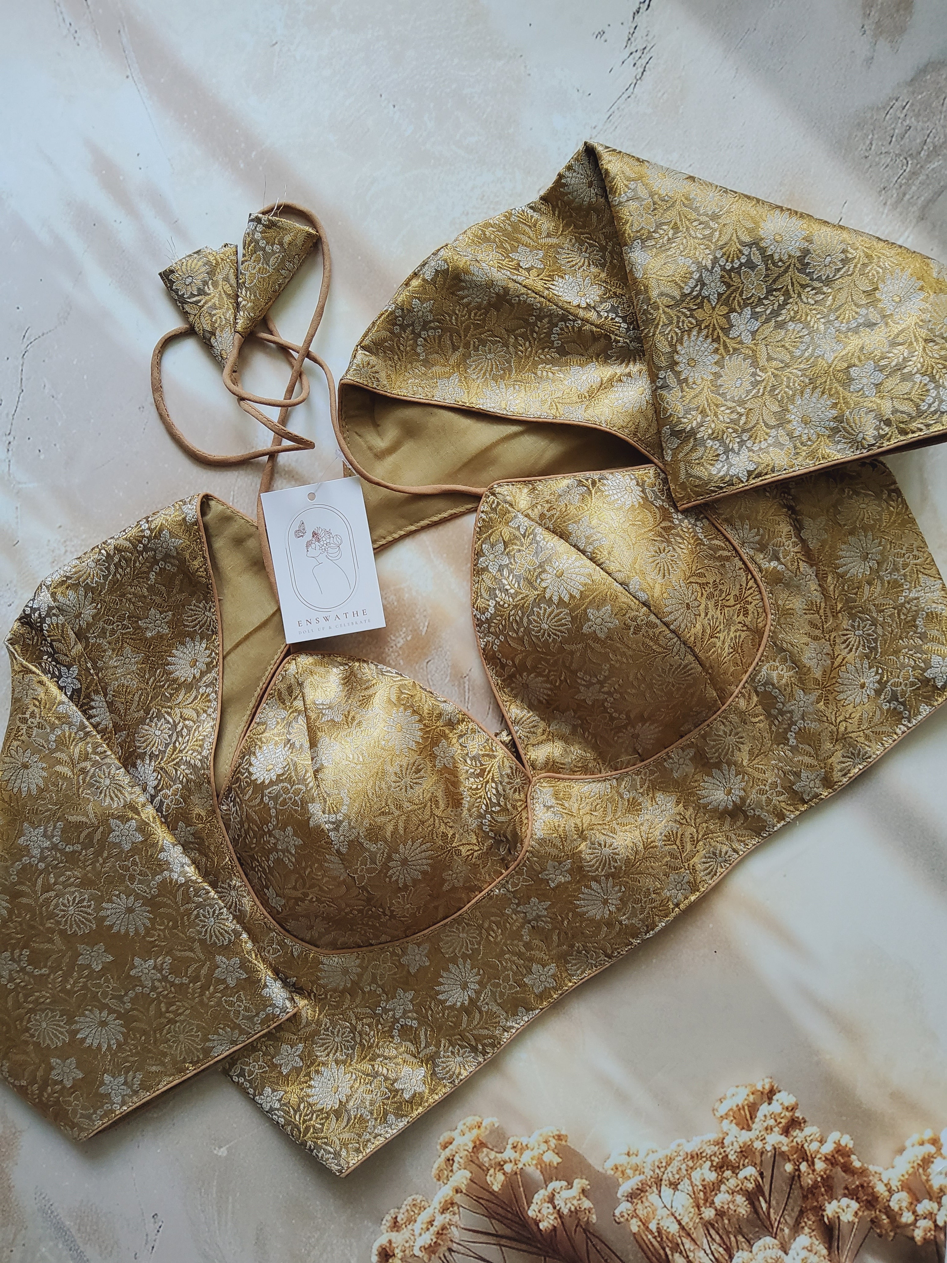 Brocade Halter neck backless padded blouse