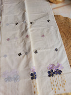 Kerala kasavu saree with floral embroidery