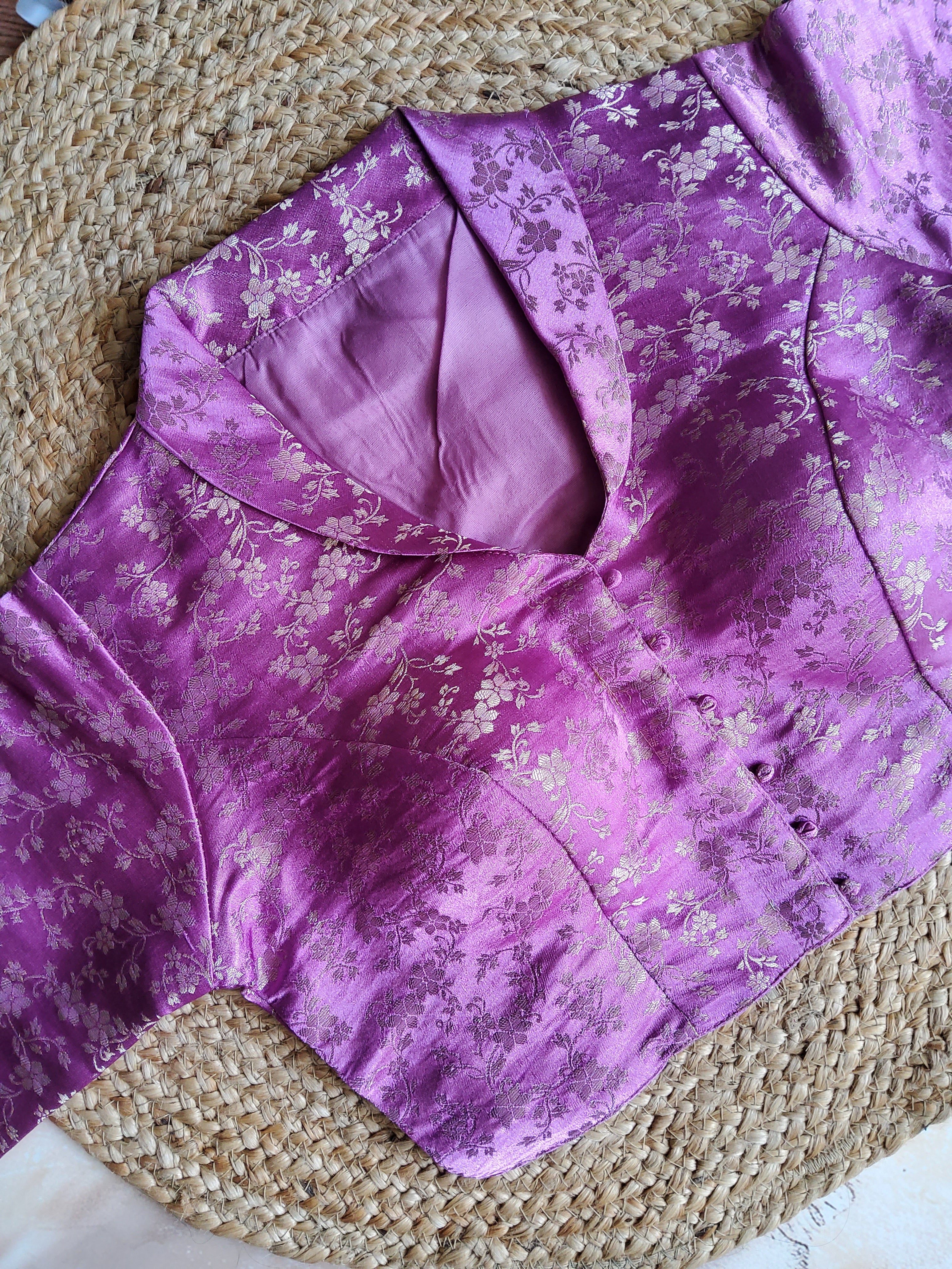 Brocade notched collar blouse