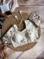 Khadi 3/4th sleeve embroidered blouse