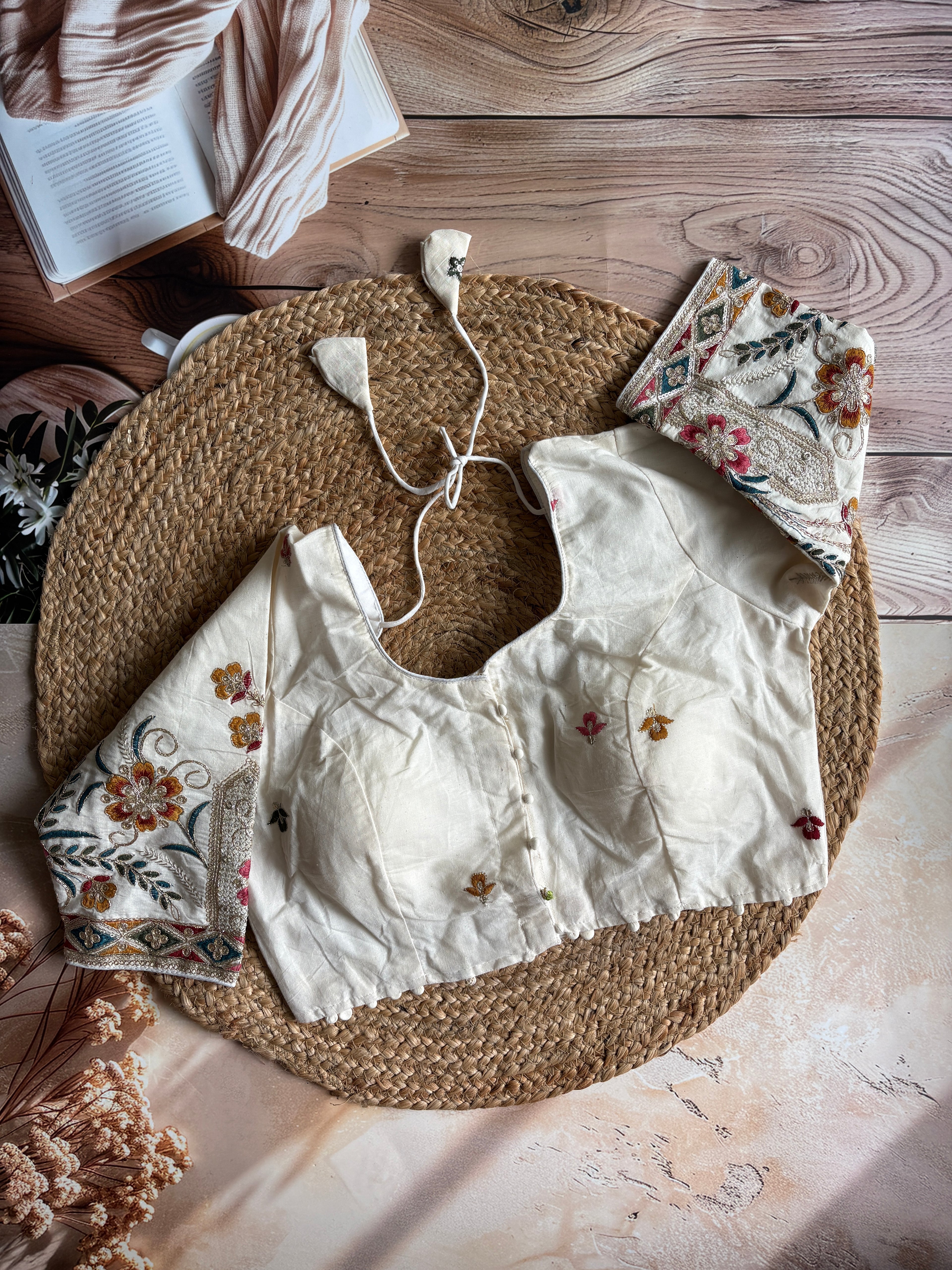 Khadi 3/4th sleeve embroidered blouse