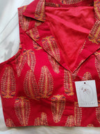 Ajrakh Cotton Sleeveless Notched Collared Padded Blouse