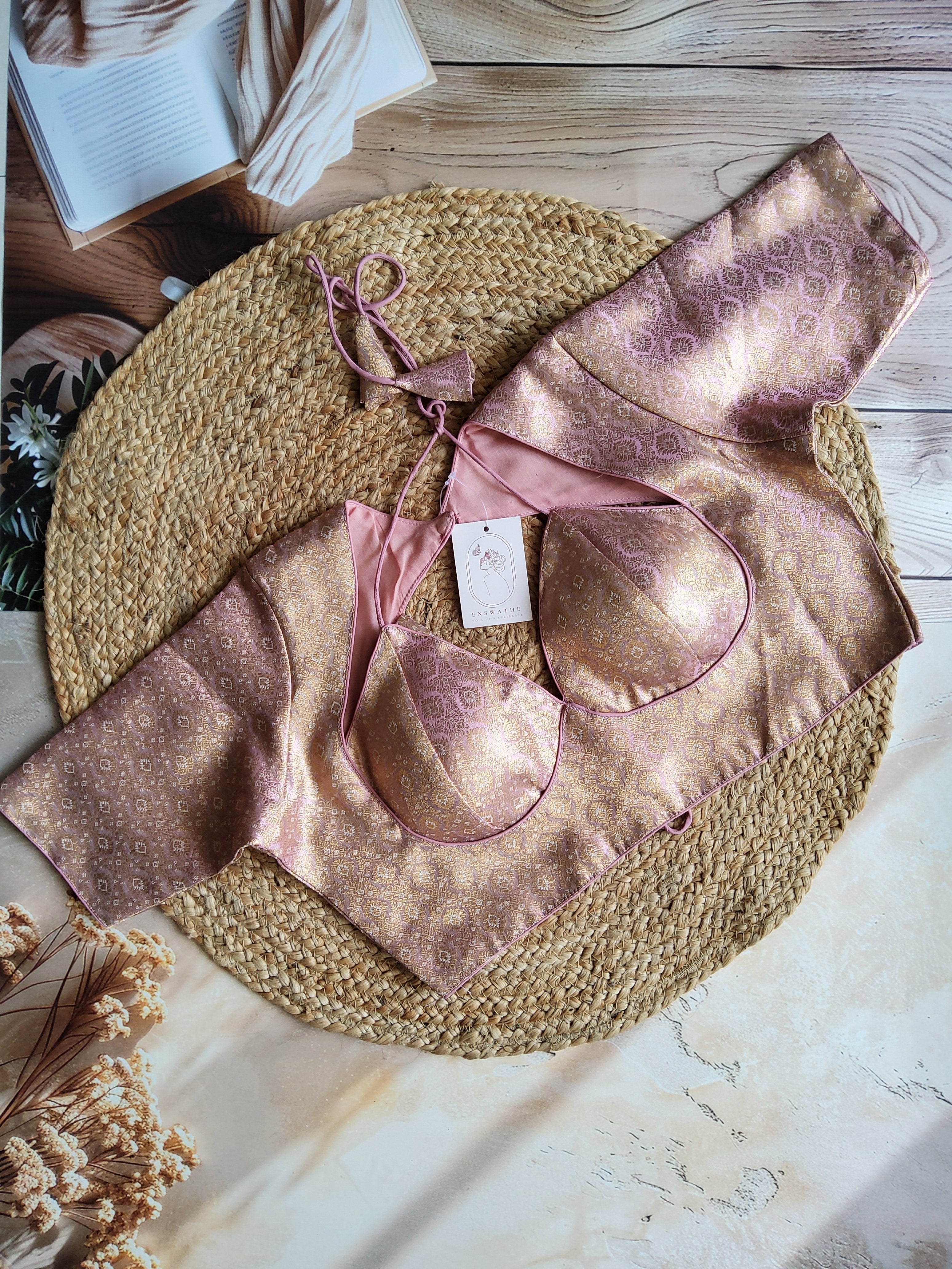 Brocade Halter neck backless padded blouse