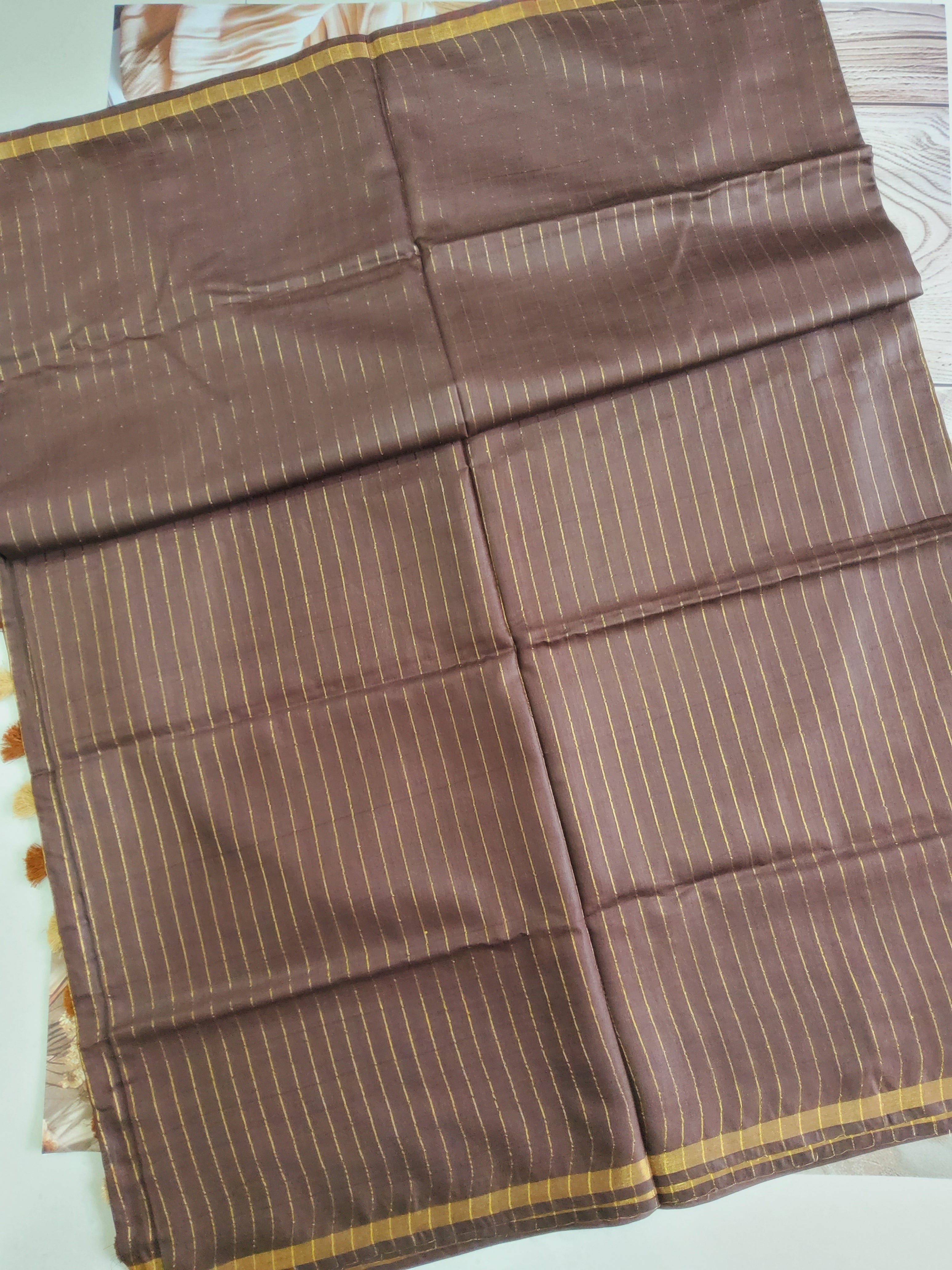 Cotton Silk Saree with gold zari stripes and Sequin pallu