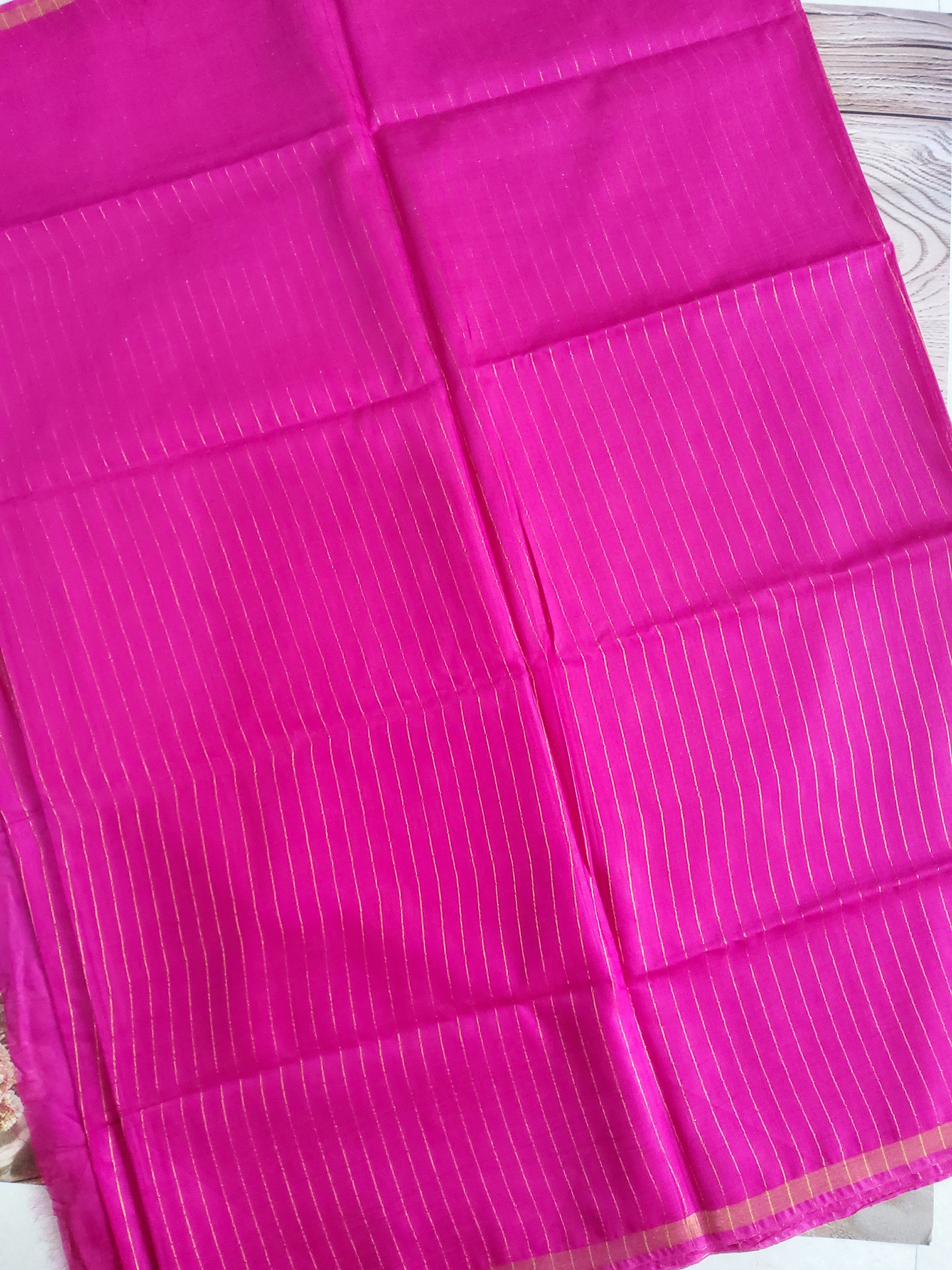 Cotton Silk Saree with gold zari stripes & sequin pallu