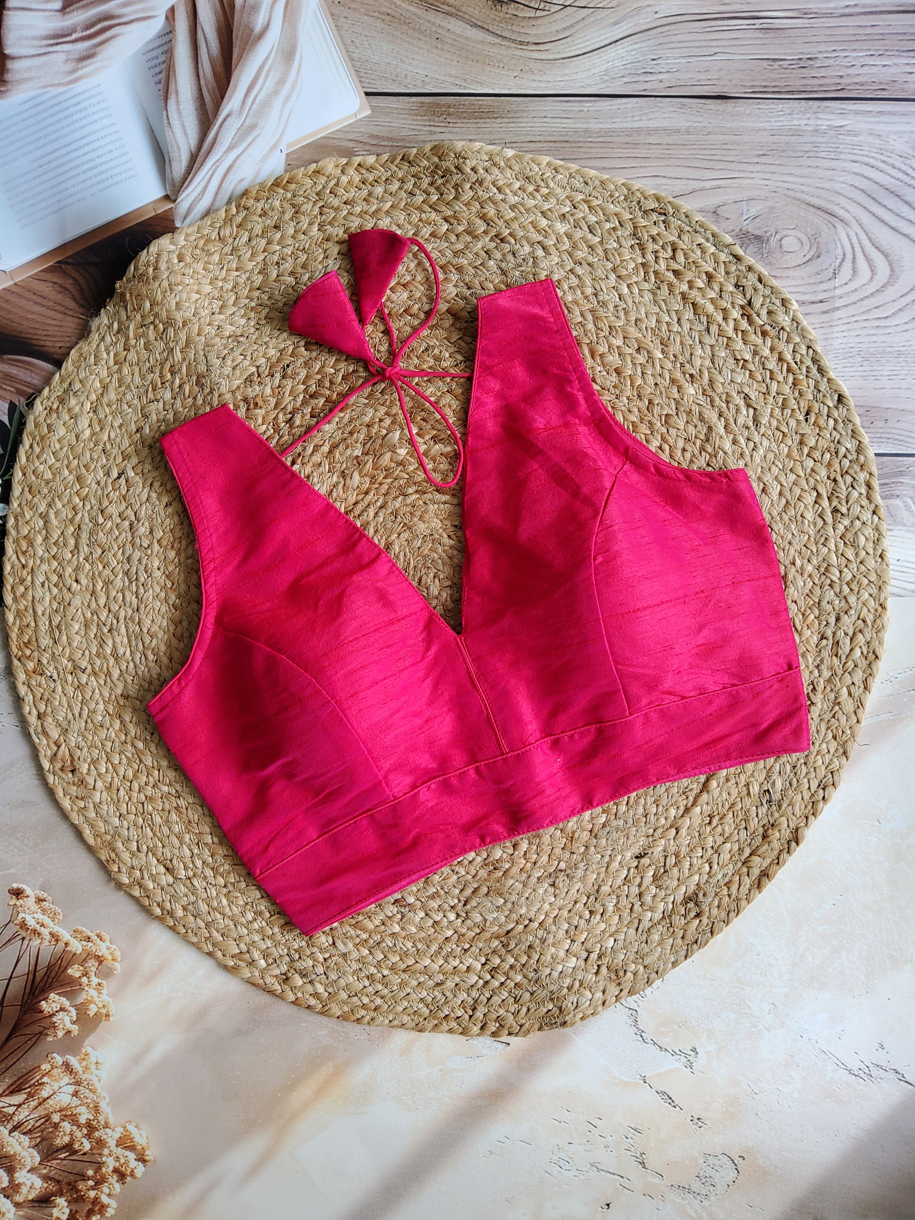 Raw silk V-neck Solid Blouse