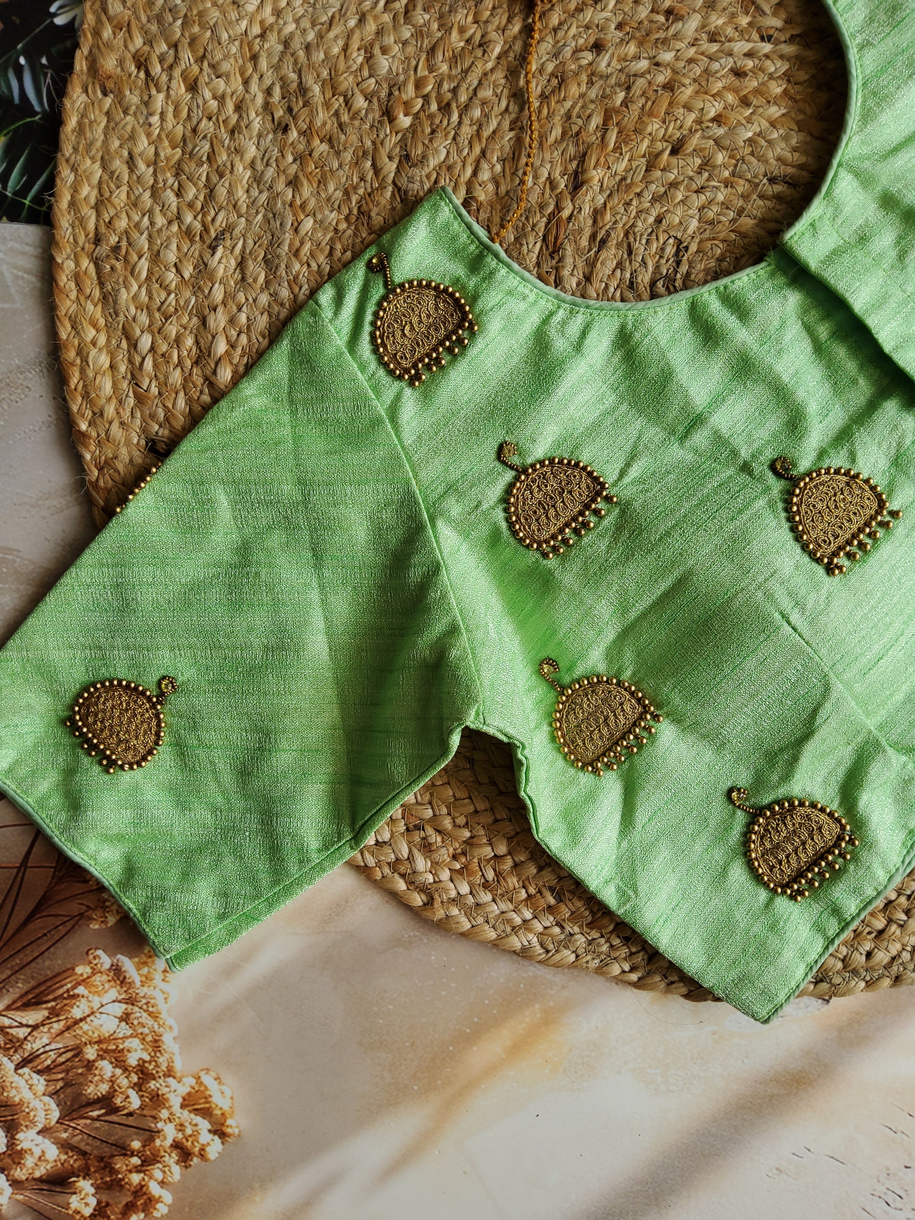 Beads embroidered Raw silk blouse