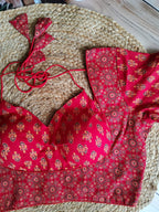 Ajrakh Cotton Half Sleeve Halter neck (with knot) Padded blouse
