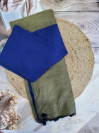 Khadi Cotton Dual Shade Saree in blue and oyster beige