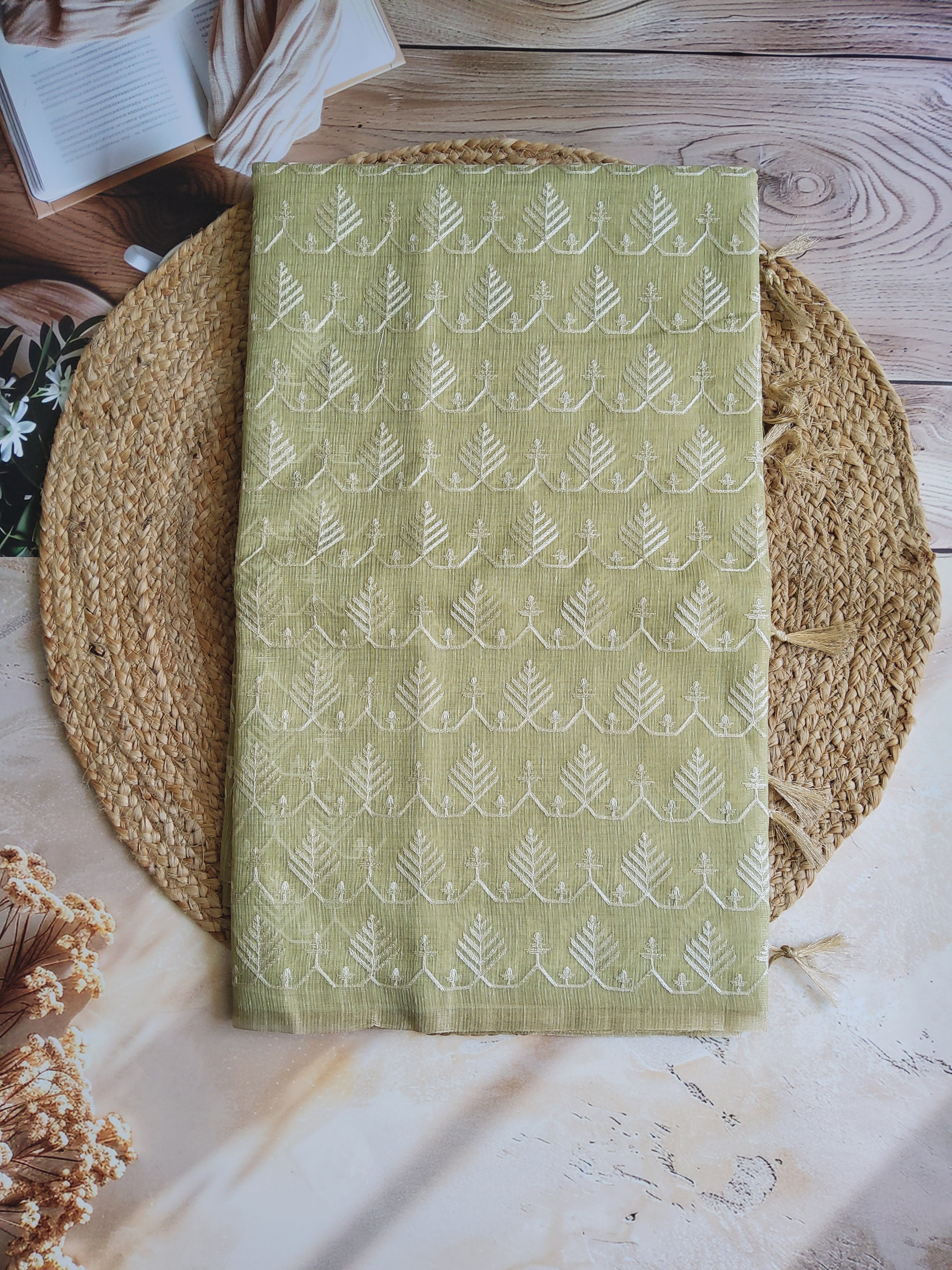Kota tissue saree in light olive shade