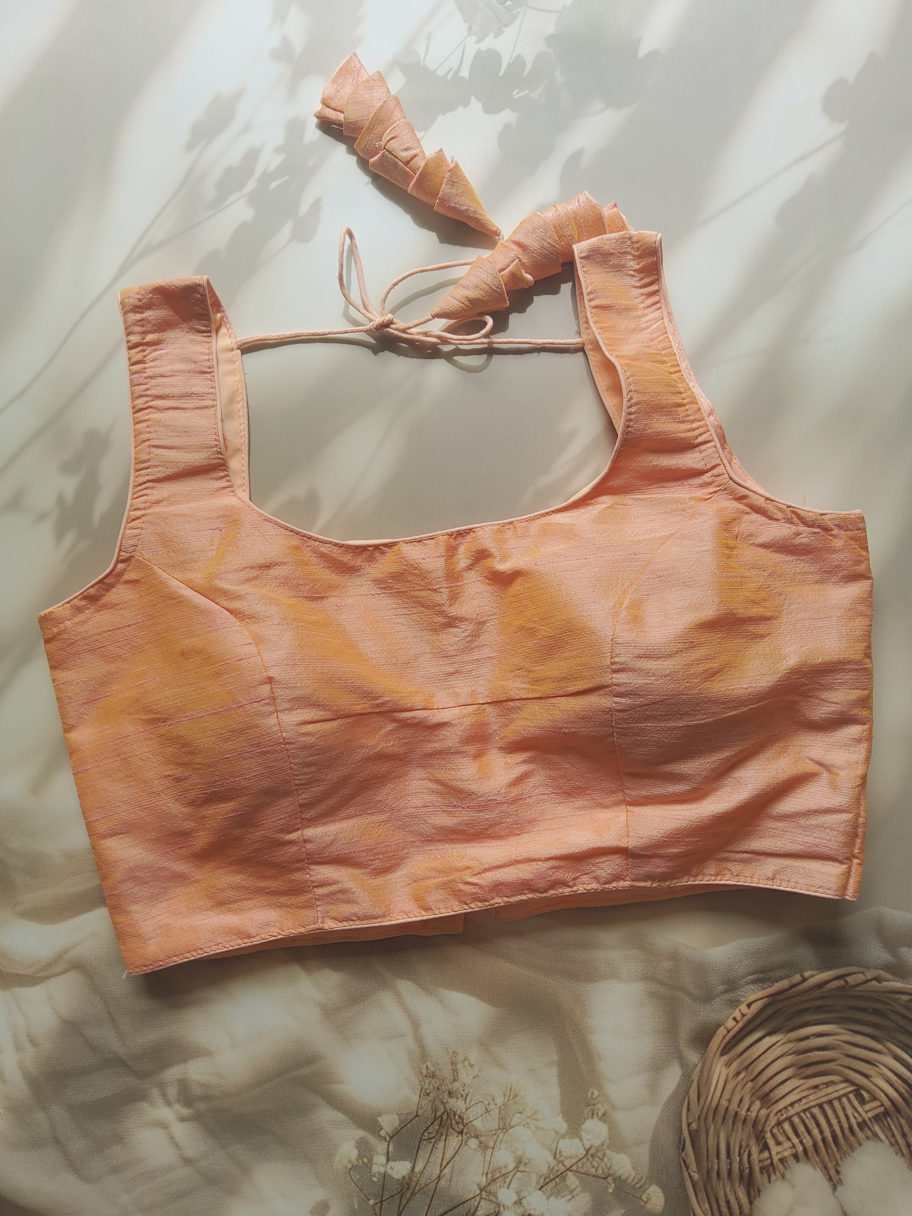 Raw Silk Plain Sleeveless Padded Blouse