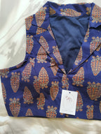 Ajrakh Cotton Sleeveless Notched Collared Padded Blouse