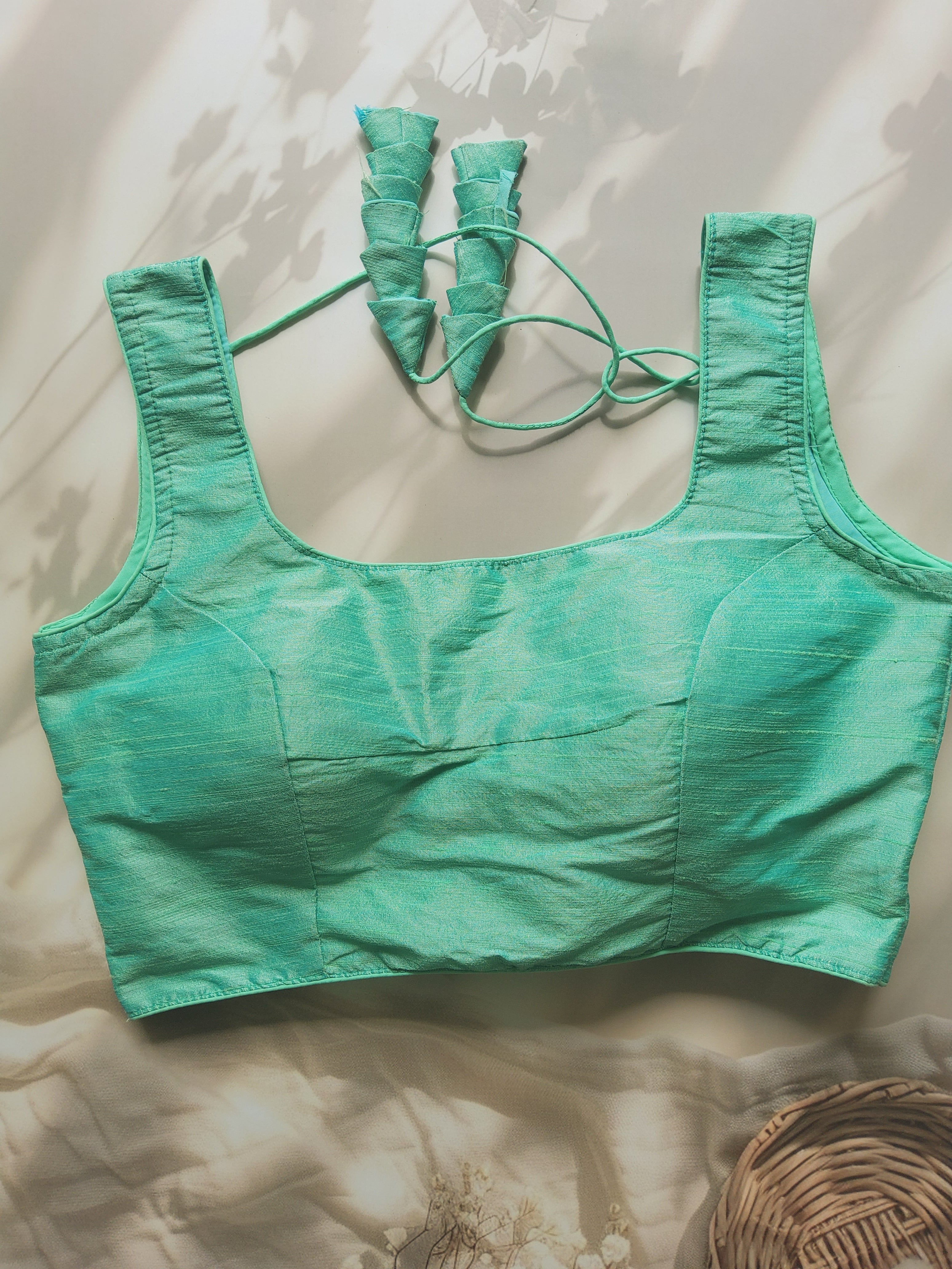 Raw Silk Plain Sleeveless Padded Blouse