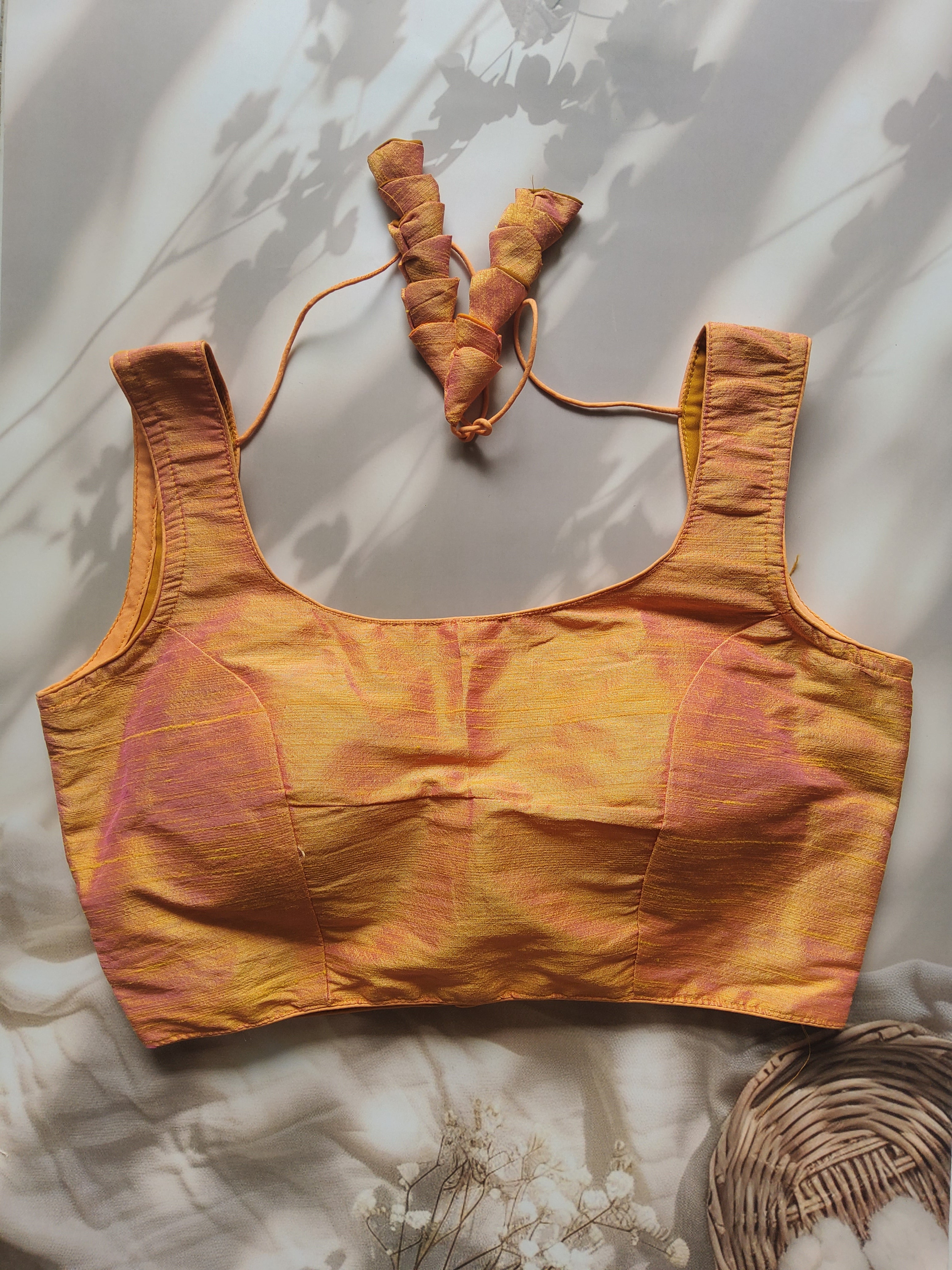 Raw Silk Plain Sleeveless Padded Blouse