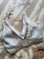 V-neck silk blouse with sequin work