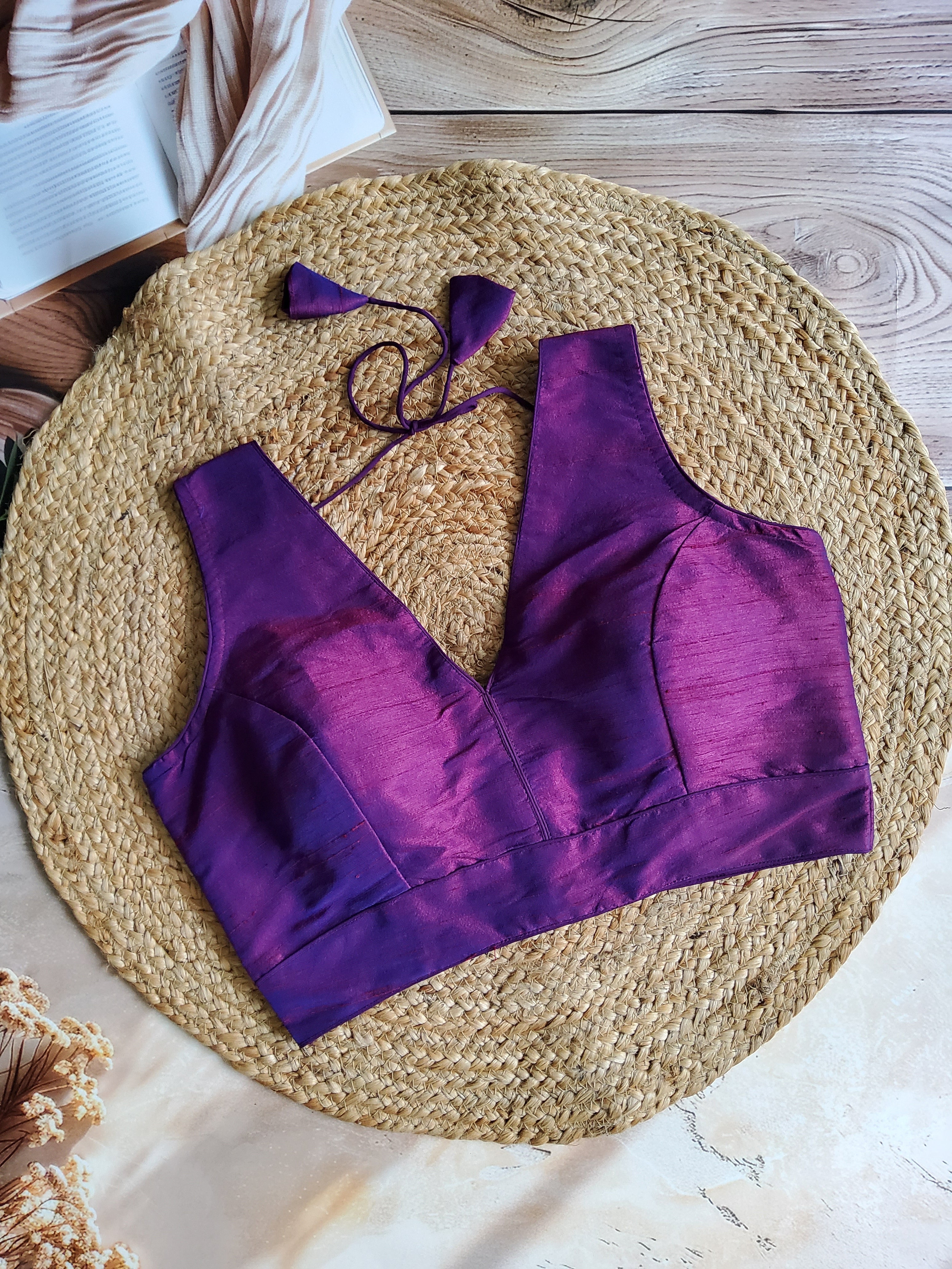 Raw silk V-neck Solid Blouse