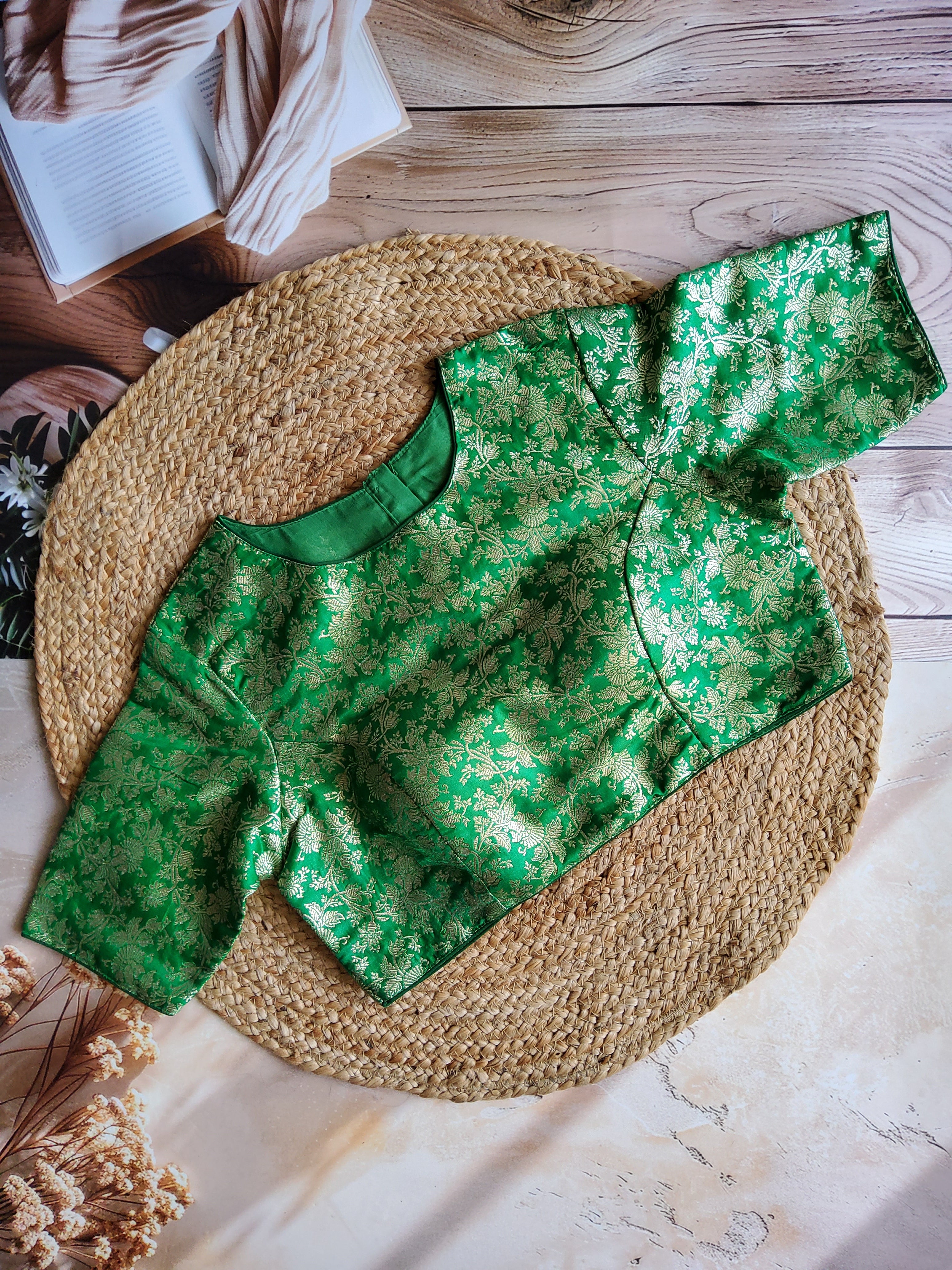 Brocade boat neck blouse