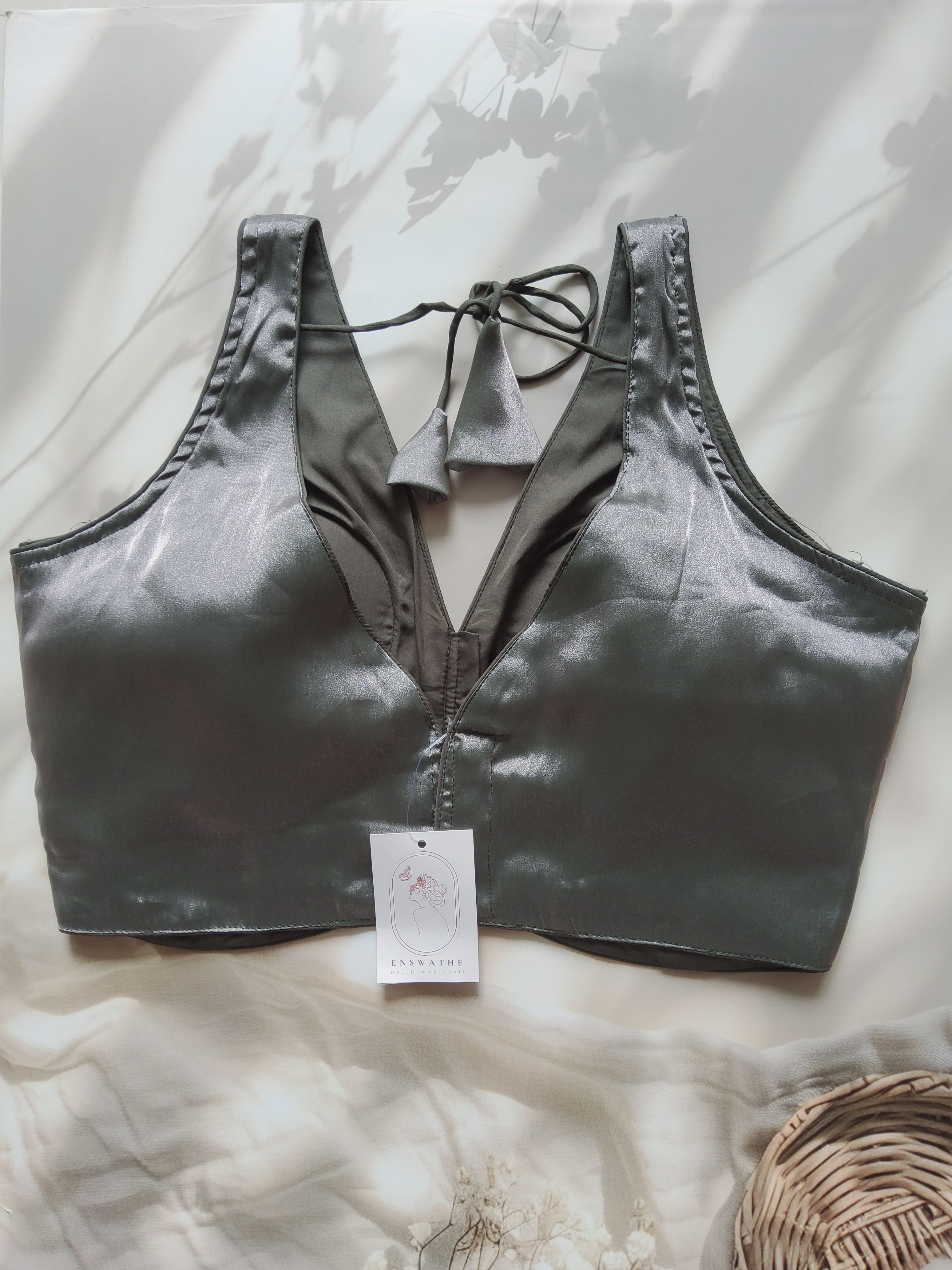 Satin Silk V Neck Solid blouse