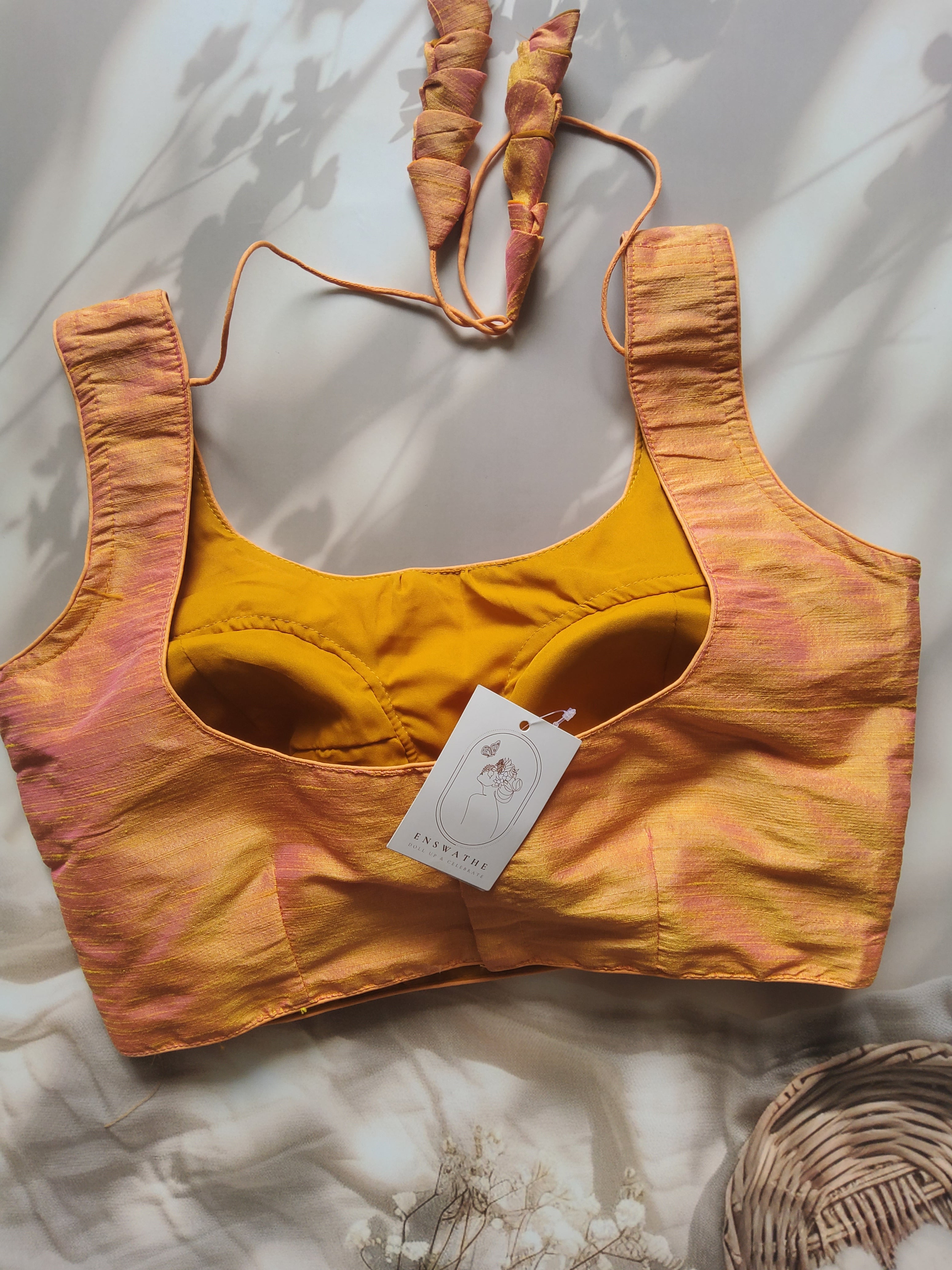 Raw Silk Plain Sleeveless Padded Blouse