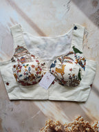 Khadi sweetheart neck blouse in floral embroidery