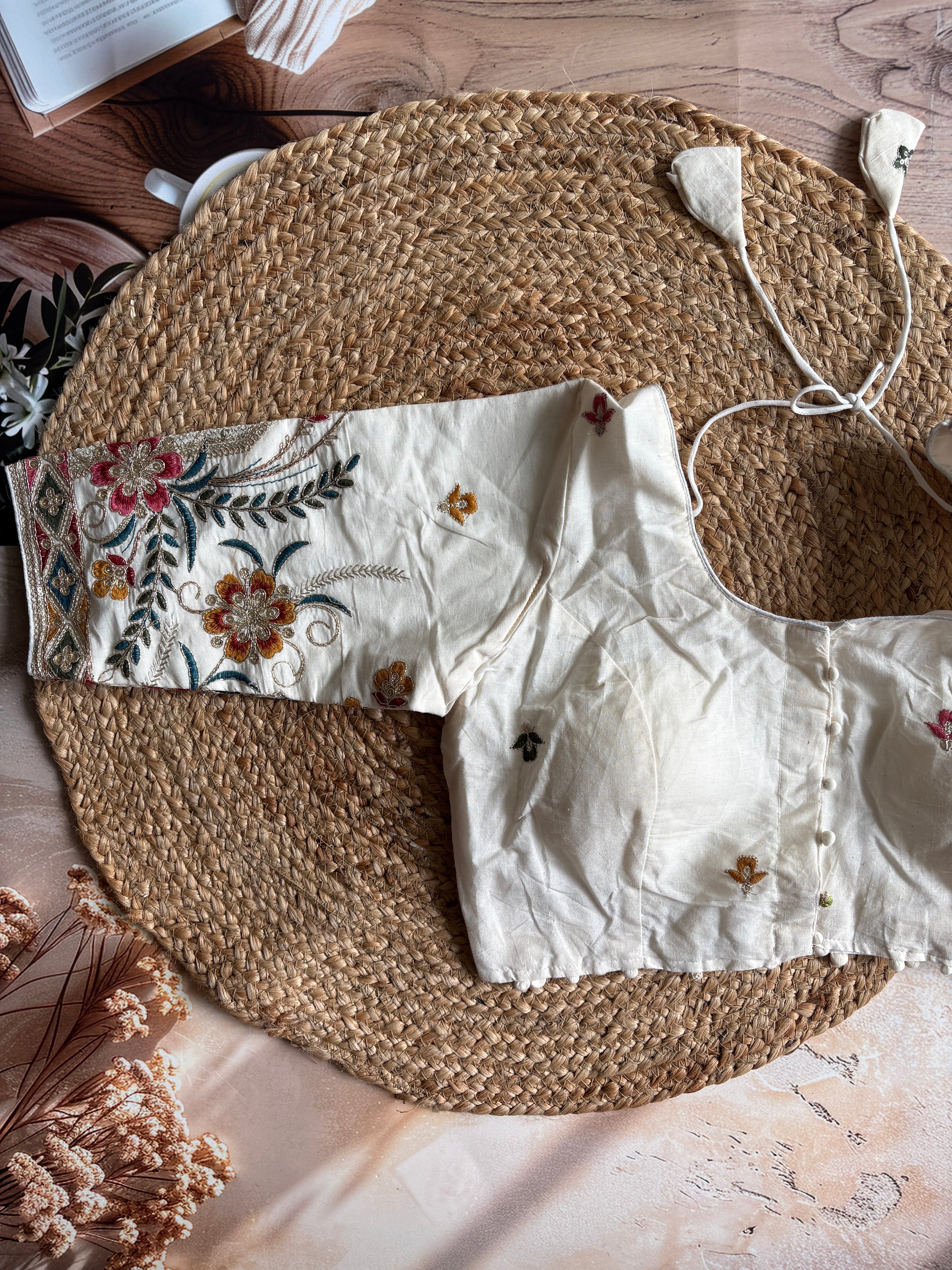 Khadi 3/4th sleeve embroidered blouse