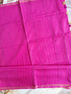 Cotton Silk Saree with gold zari stripes & sequin pallu