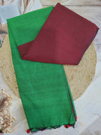 Khadi Cotton Dual Shade Saree in Maroon and Green